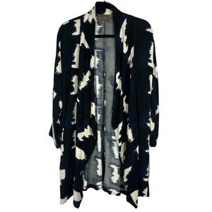 BEL KAZAN ANTHROPOLOGIE Womens Graphic Black Blue White Duster Kimono Coverup M